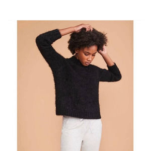 Lou & Grey Mock Neck Long Sleeve Fuzzy Chenille Sweater Black 515268 Size XS